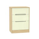Monaco 3 Drawer Bedside In Modern Oak With Cream Drawers
