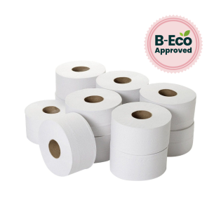 Mini Jumbo Toilet Rolls, 2ply 150m 76mm Core: White