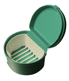Denture Cup With Hinged Lid & Strainer