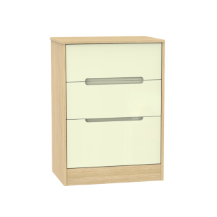 Monaco 3 Drawer Bedside In Modern Oak With Cream Drawers