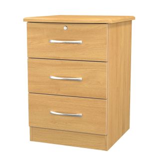 Stretton 3 Drawer Bedside, Modern Oak, Lock On Top Drawer